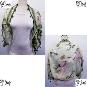 Green Floral Shrug Scarf Accessory